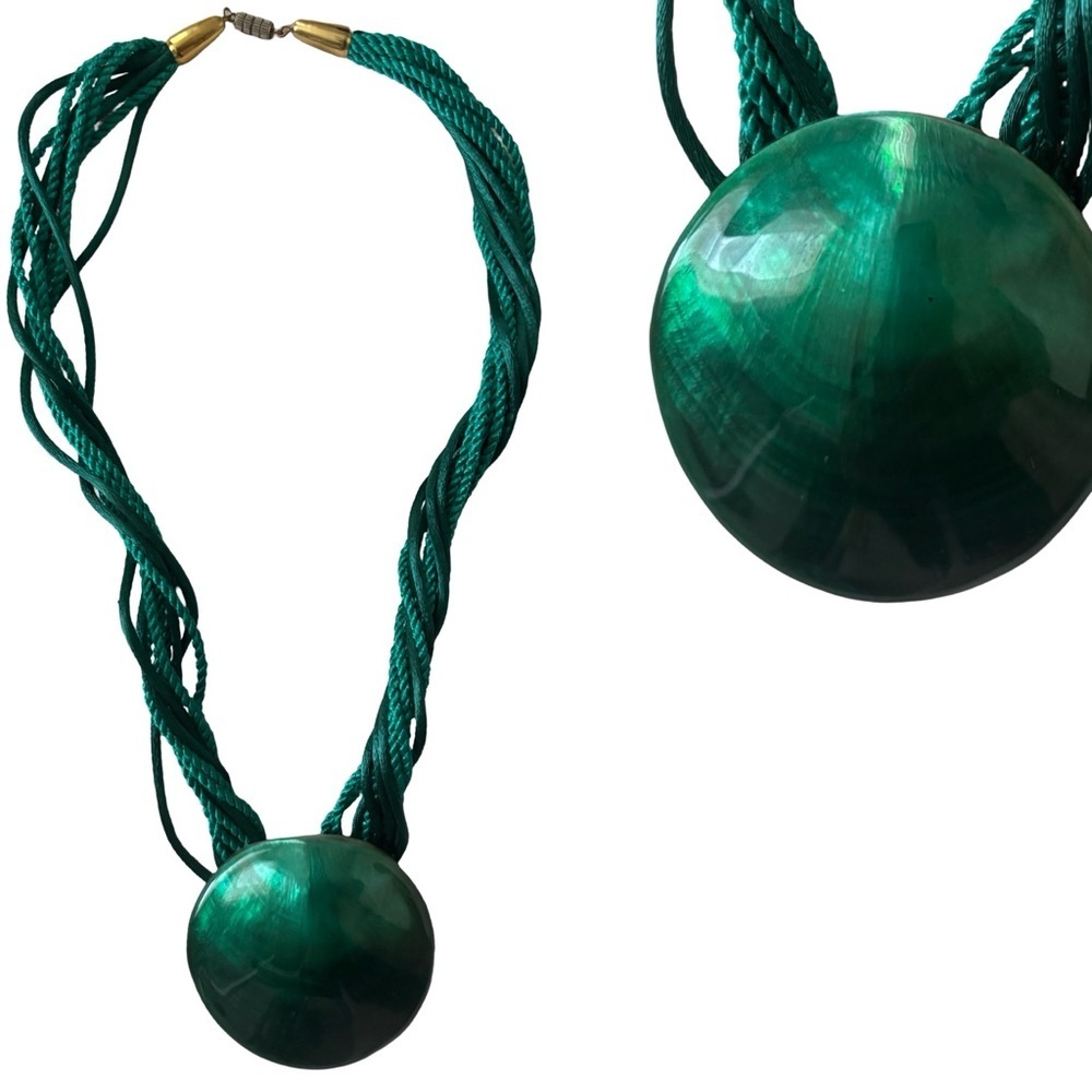 Vintage Aqua Jade Shell Statement Islander Necklace - oversized